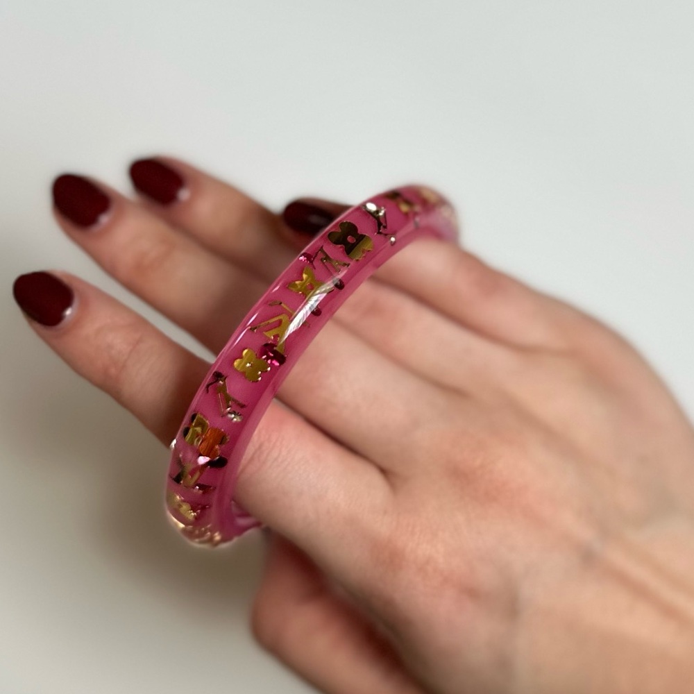 Louis Vuitton Pink Resin Gold Monogram Inclusion Bangle Bracelet - Picture 9 of 11